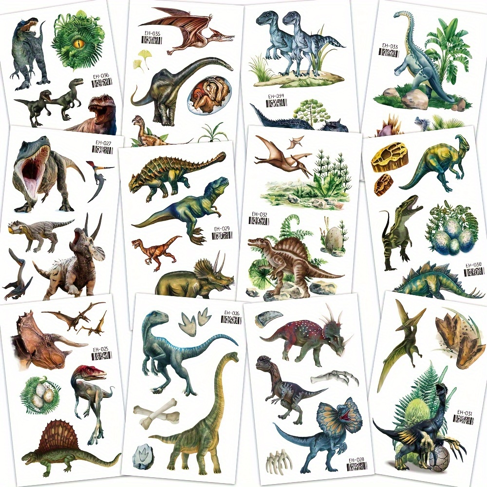 

Realistic Dinosaur Temporary Tattoos - 12 Sheets, Waterproof & Long-lasting For 2-5 Days, Includes T-rex & Assorted Dinosaurs With Eggs Designs, Perfect For Birthday Gifts & Party Favors