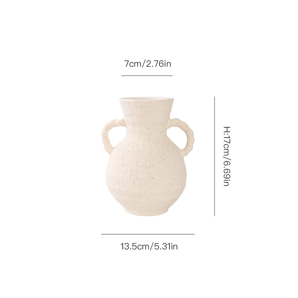 TEMU 1pc Boho Ceramic Vase With Handles, Rustic Mini Flower Pot For Pampas Grass And Dried Flowers, Farmhouse Decor, Aesthetic Tabletop Centerpiece