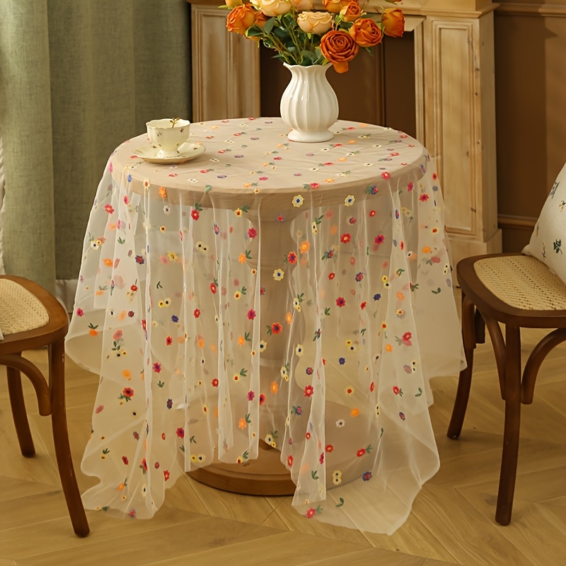 TEMU Fashionable Embroidered Floral Lace Tablecloth, Mesh Decoration For Bedrooms, Dining Rooms, And Wedding Settings