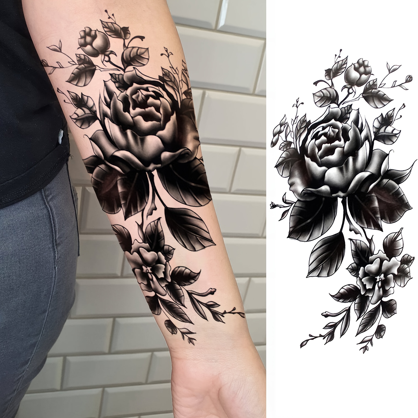 Manicotto Tatuaggio Finto Manica Con Donna Alata E Uomo Con Occhiali, Mezza Manica Tribale, Idea Regalo Originale, Taglia Unica (W27 - T27)