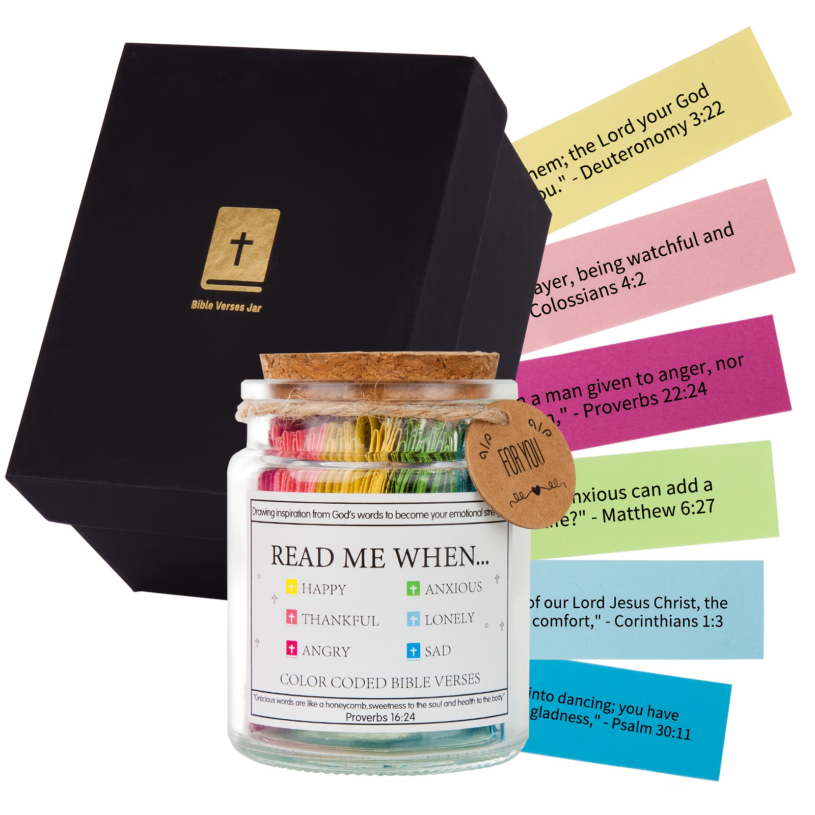 Bible Verse Card Jar-90 Colorful Bible Verse Cards, Bringing Comfort, Inspiration, And EncouraSynthetic Gemstoneent.Beautifully Designed Gift Jar, A Christian Gift Perfect for Prayers And Blessings.This Hope Jar Conveys Faith, EncouraSynthetic Gemstoneent, And The Warmth Of Love.