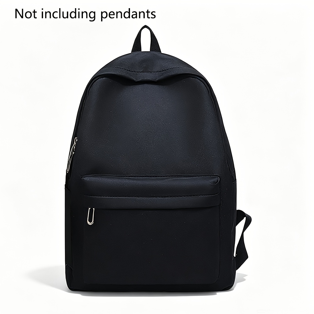 TEMU Ladies' Fashion Backpack, Solid Black Basic Nylon Backpack With Front Zipper Pocket And Pockets, Wide Adjustable Shoulder Straps, Large Capacity