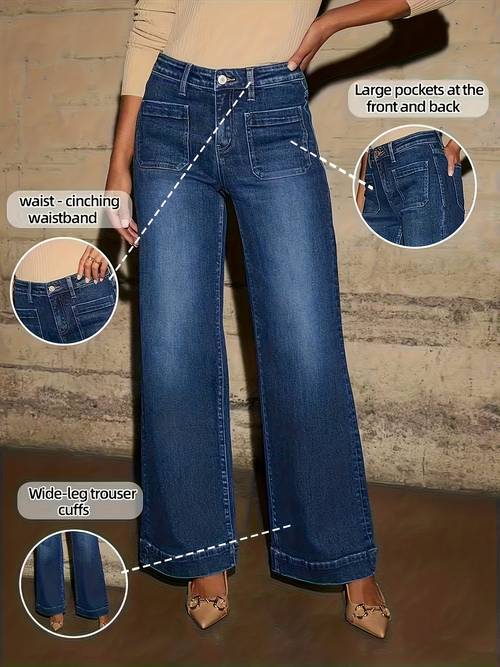 nye moteriktige damejeans, løse vide ben, komfortable stretch denim bukser, høy kvalitet, moteriktig og avslappet