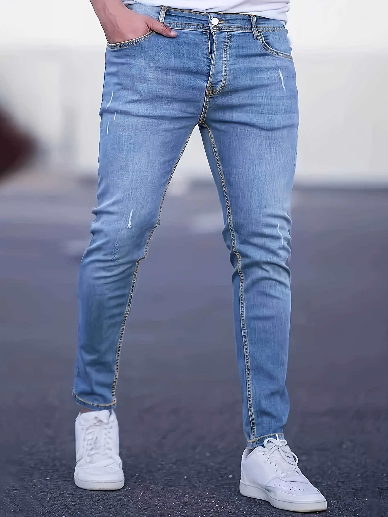 Men's Slim Fit Stretch Jeans - Temu