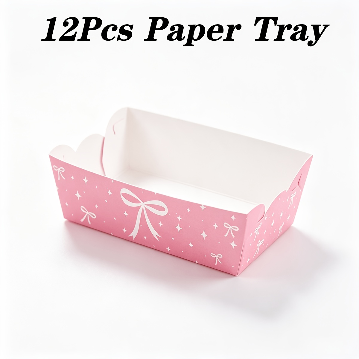 TEMU 12-pack Pink And White Bow Party Paper Plates, Pink And White Bow Theme, Party Popcorn Trays, Happy Birthday Party Decorations, Wedding Party