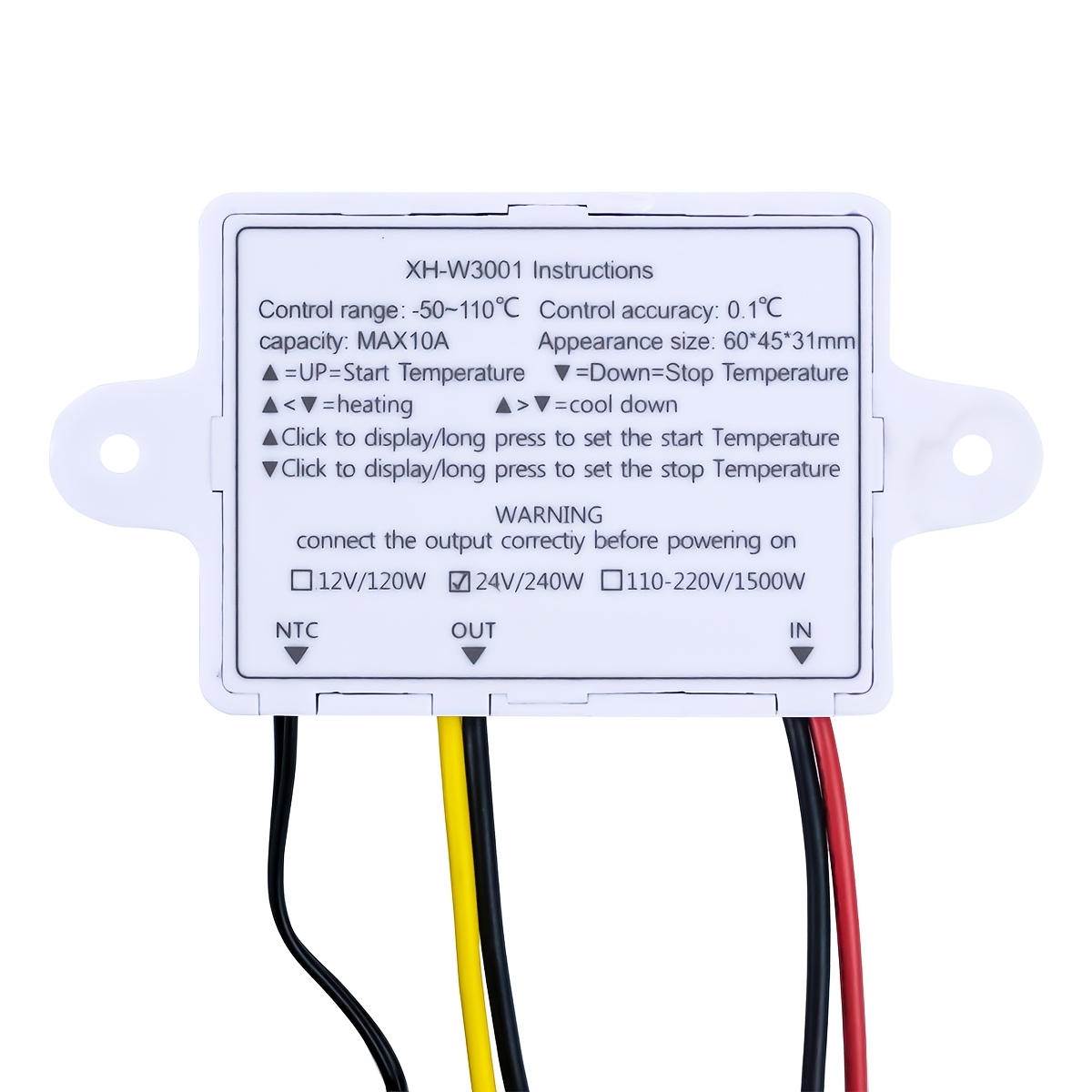 Juego de 4 interruptores de control de temperatura digital XH-W3001, termostato microcomputarizado con sonda NTC, rango de control de -50~110℃, ideal para incubadora, acuario, invernadero, refrigerador y sistemas de calefacción/refrigeración