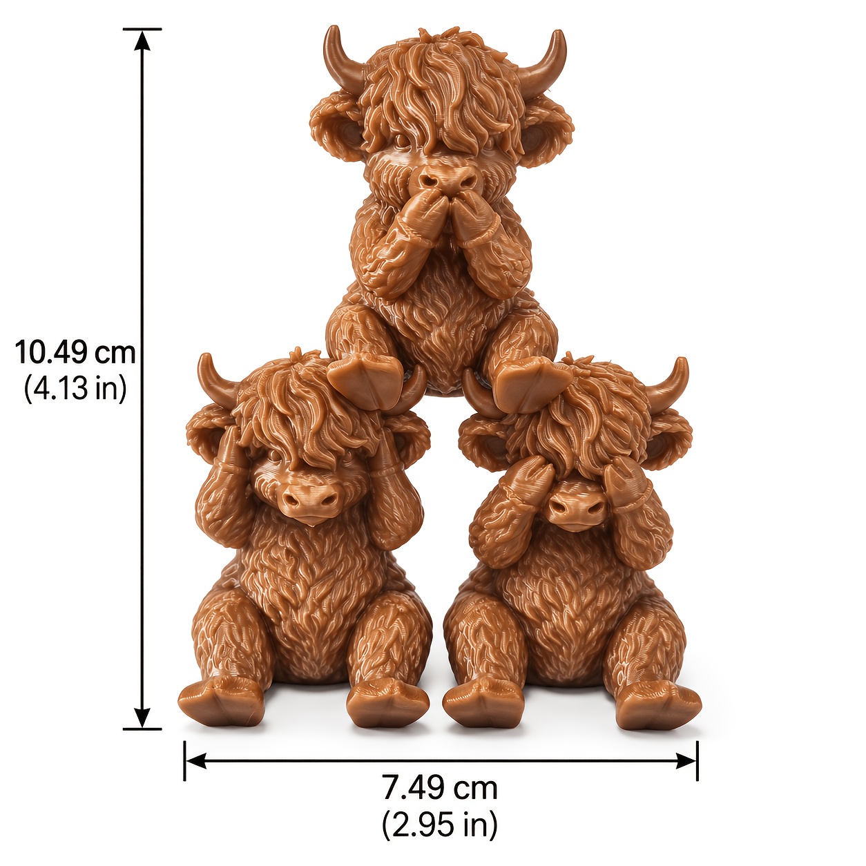 TEMU 1pc Scottish Highland Cow Statue - Retro "see No Evil/ No Evil/ Speak No Evil" Luck Sculpture, Plastic Calf Figurine Suitable For Office Decor,