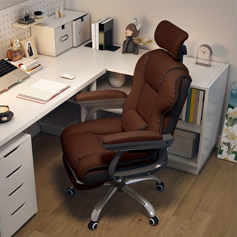 Image of Adjustable Ergonomic Office Chair With A Reclining Function, Thick Cushioned Armrests, High , And A Five-wheel Base In Black, White, And Brown Colors For Administrative Use