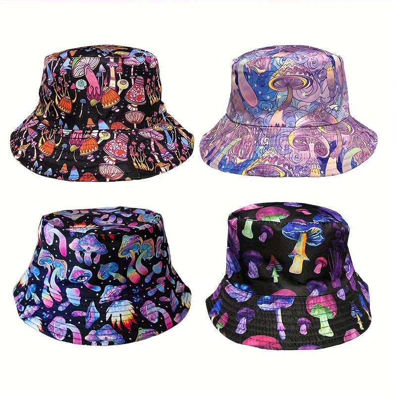 

Y2k Hippie Disco Fantasy Mushroom Bucket Hat, Beautiful Fisherman Hat, Double-sided Sun Hat For Casual Leisure Outdoor Sports