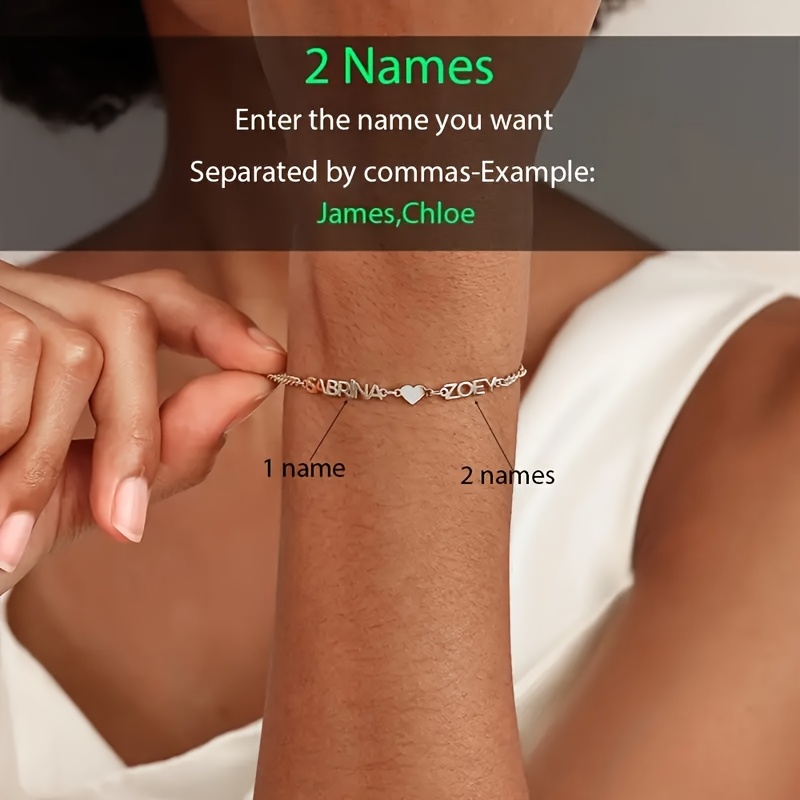 TEMU Bracelet Personnalisé pour Couple - Cœur avec et , Bijou Plaqué Or 18K - Cadeau & Elle, Femme - Anniversaire, Saint-Valentin, Anniversaire de -