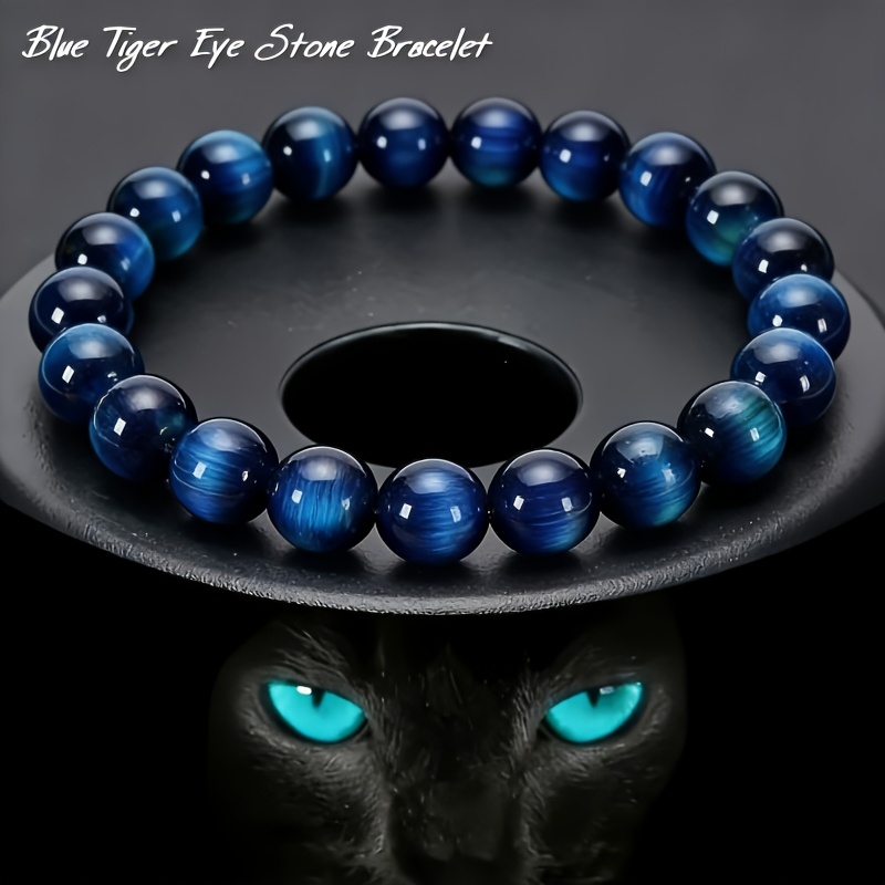 TEMU 1pc Natural Tiger Eye Stone Beaded Bracelet -8mm , Wealth Symbol, Prosperous Thinking, Bohemian Style, Handmade Elastic Spiritual Jewelry,