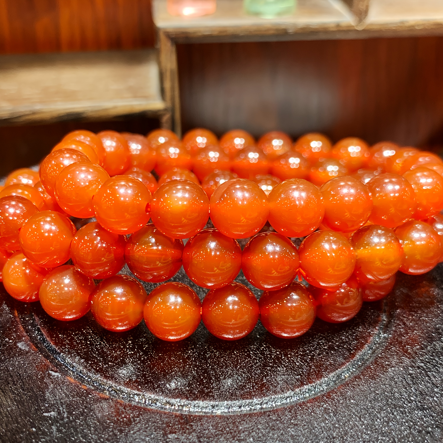 Red Agate Beaded Bracelet Single Strand Style
