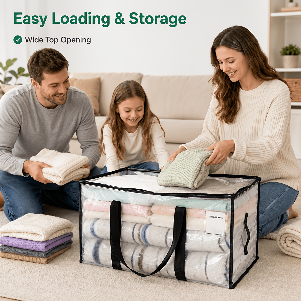 6-Pack Heavy-Duty Oversized Moving Bags with Reinforced Handles, Snap-Close Buckle Lids, Plastic Storage Totes for Clothes and Quilts