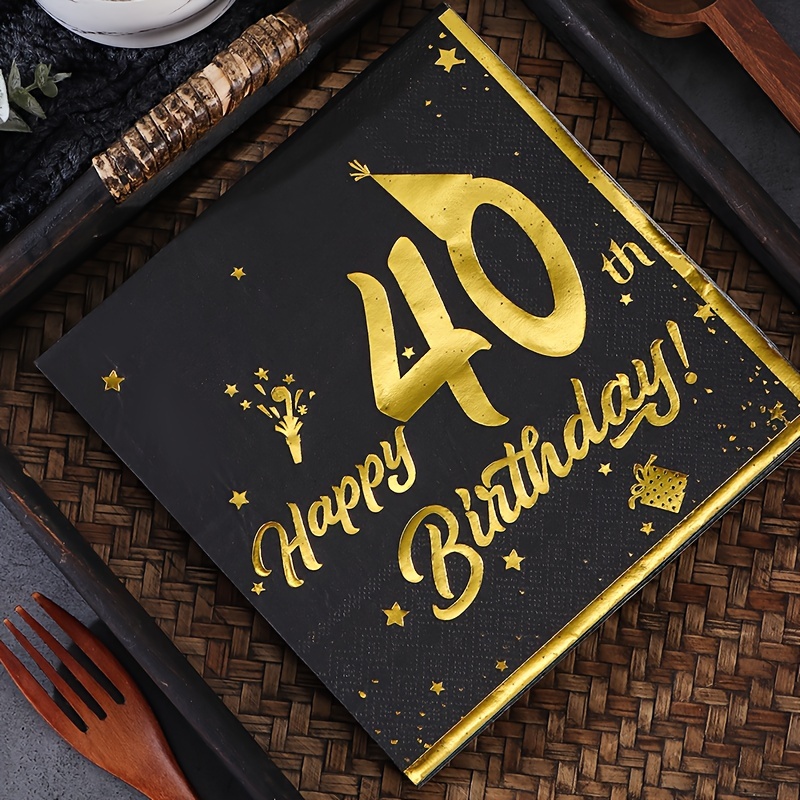 33*33cm Black Gold-foiled Birthday Napkins 18, 40, 50, And 60