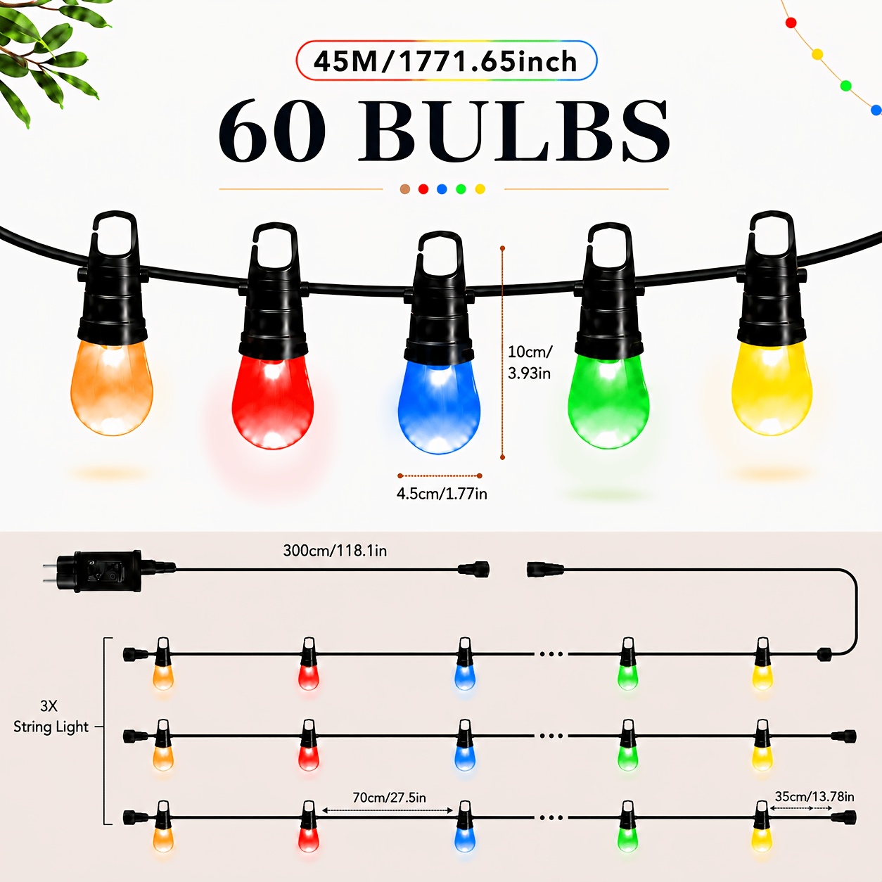 Image of S14 Colorful String Lights, Ip44 Bulb, Smart App And Remote Control Light, Color Changing Each Bulb, Music Sync, Timer And Mode, For Christmas Holiday Decor Gift