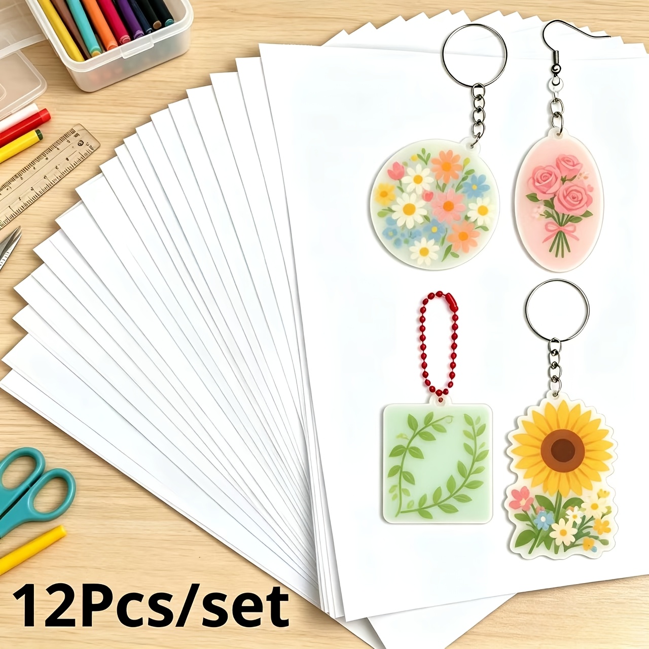 TEMU 12pcs Printable Shrink Film Sheets, Semi-transparent Shrink Plastic For Inkjet Printer Craft