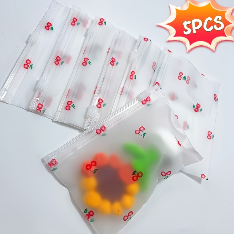 5pcs/10pcs/20pcs Cute Cherry Cartoon Zipper Bag, Durable And Reusable Storage Bag With Matte Surface, Perfect For Travel, Home Organization And Open Storage Box, | | Durable Plastic, Zipper Bag