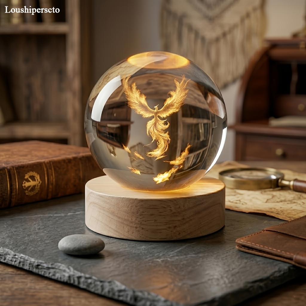 TEMU Crystal Led Phoenix - Elegant Tabletop Night Light Suitable For, Low-voltage Bulb With Phoenix-themed Decoration For Wedding Gift, Valentine'