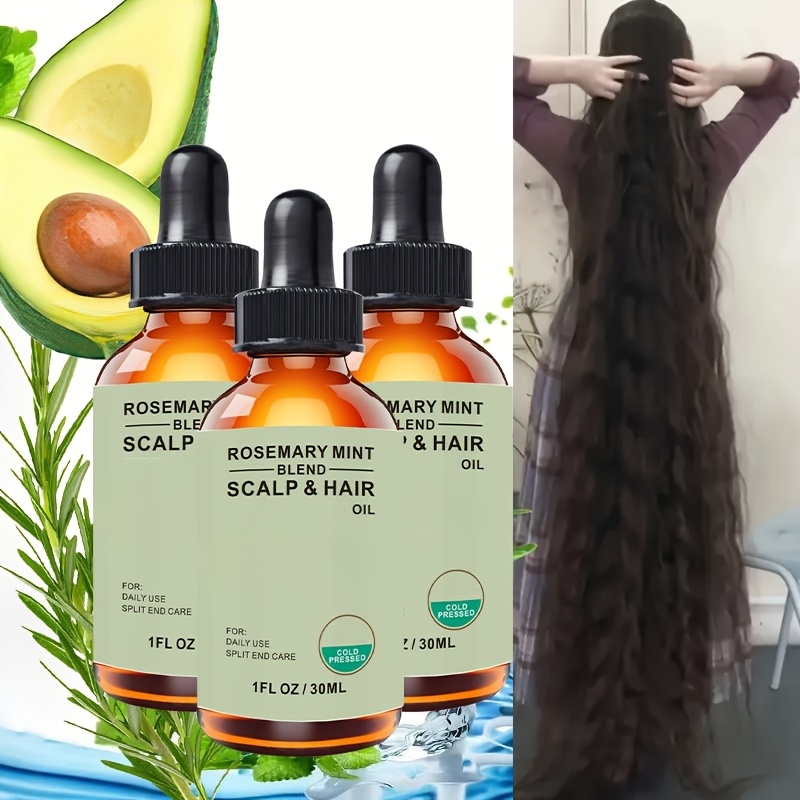 TEMU 3pcs Rosemary Hair Care Oil, Scalp & Hair Care Oil For Hair , Dry, Damaged Hair, For Vibrant, For Smooth Repair , With Plant-based Squalane Hair