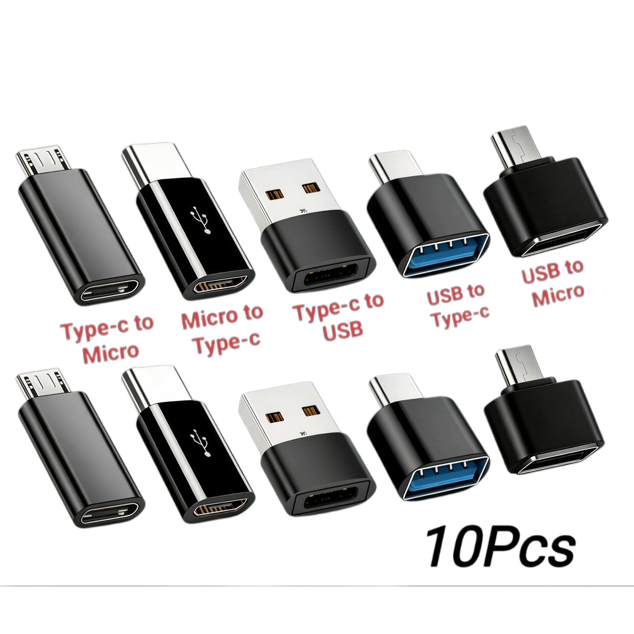 TEMU Mini adaptateur USB C OTG vers interface USB C, Micro vers C, ensemble combiné multi-styles Micro vers C, adaptateur multifonctionnel adapté aux