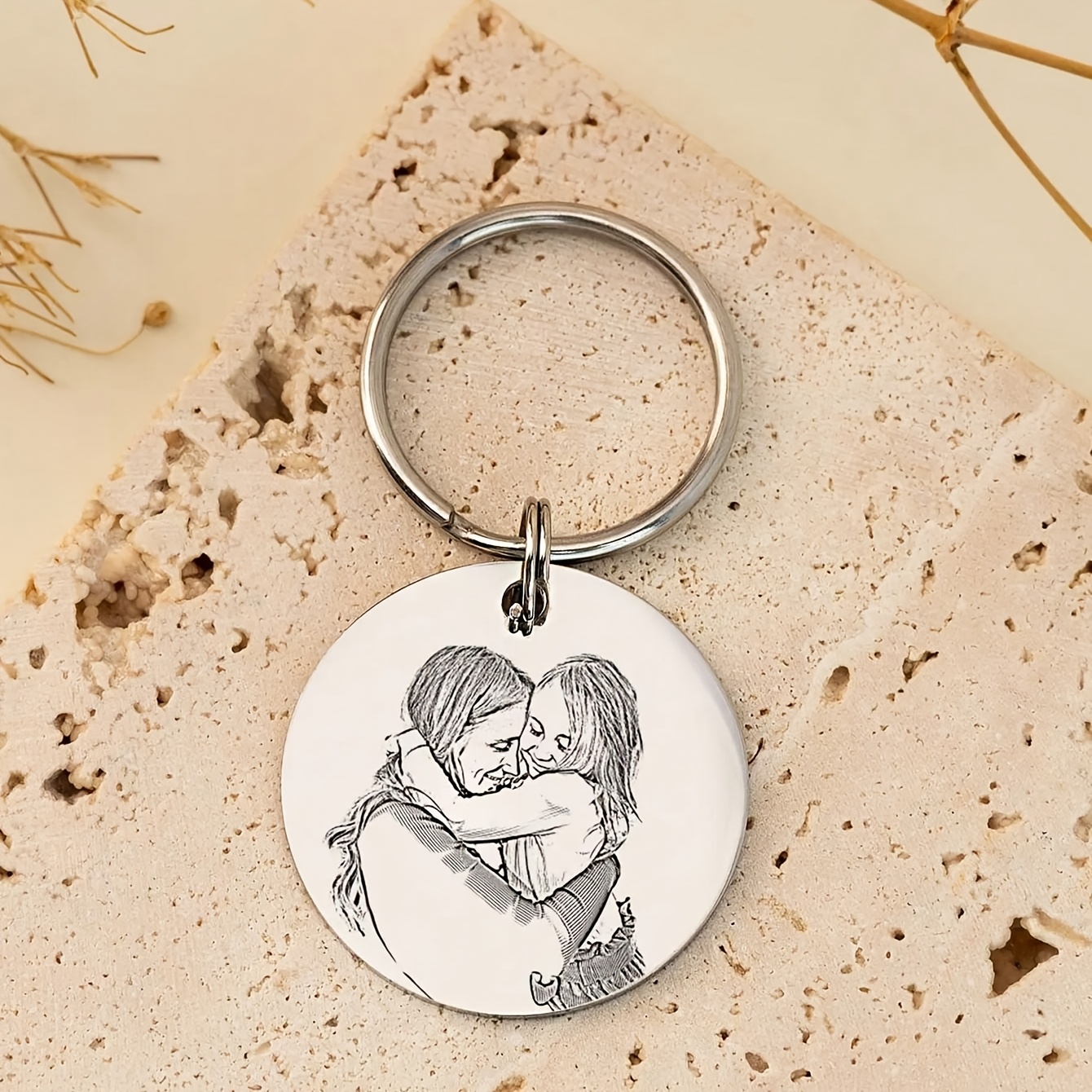 TEMU 1pc Personalized Custom Photo Engraved Keychain | Pet Photo Keychain | Picture Keychain | Animal Portrait | Line Art | Laser Engraving | Cat And