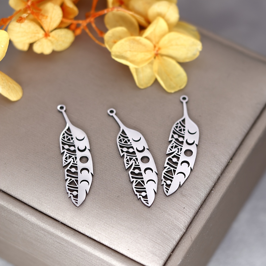 TEMU 3pcs Boucles d'oreilles Phases de Feuilles Breloques Découpe Laser Acier Inoxydable Collier Pendentif Fabrication de Bijoux Fournitures