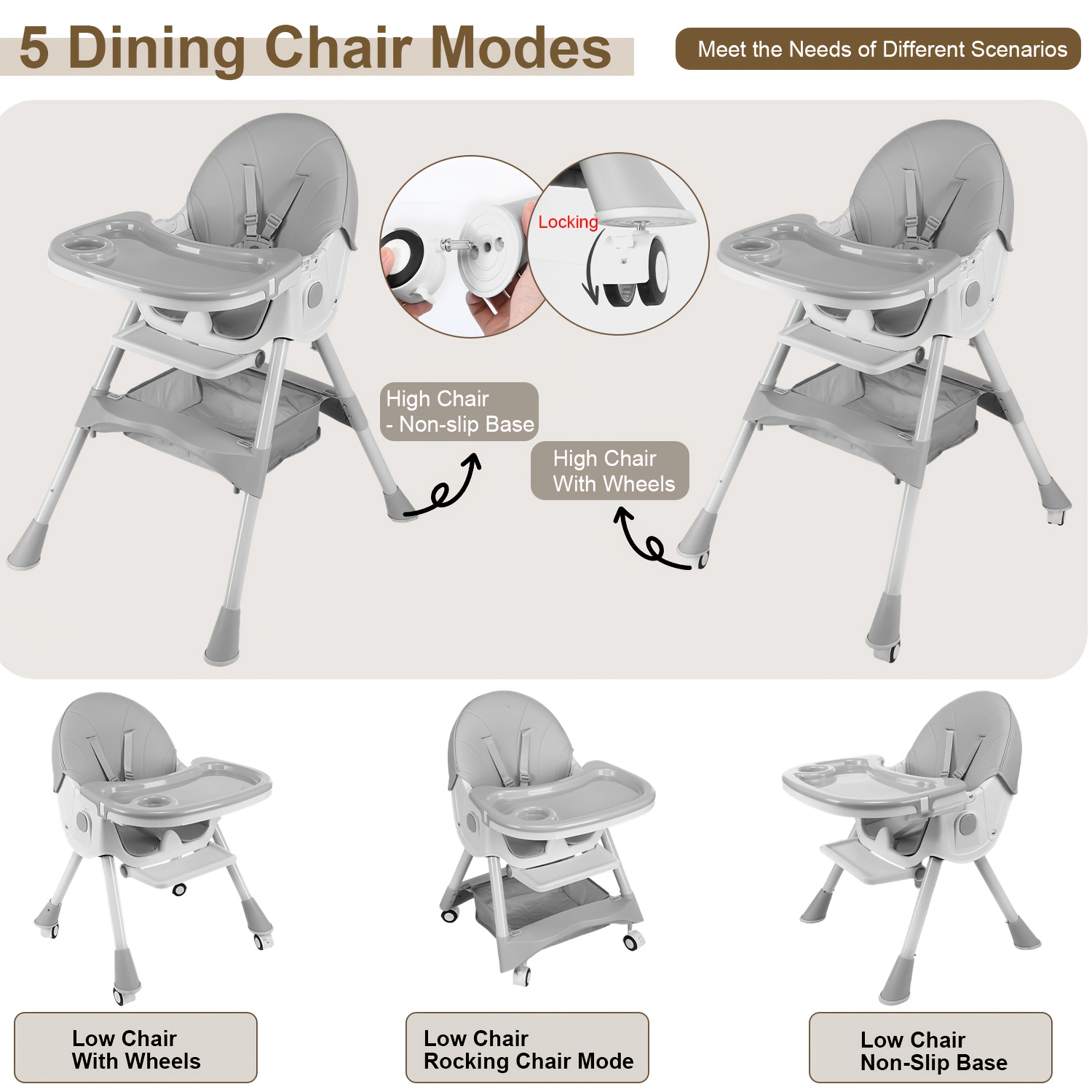Baby High Chair, 3-in-1 Convertible Highchairs