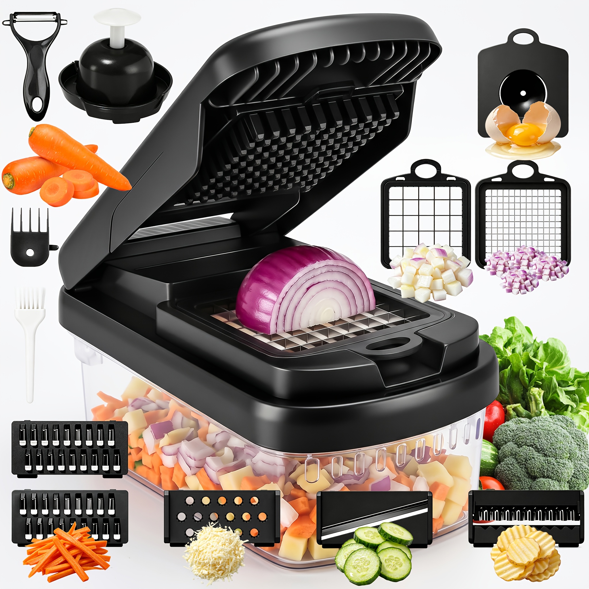 TEMU 15-in- Tool Food Vegetable Salad Fruit Peeler, Fruit Slicer, Manual Food Chopper, Onion Chopper, Potato Chopper With Anti-slip Pad