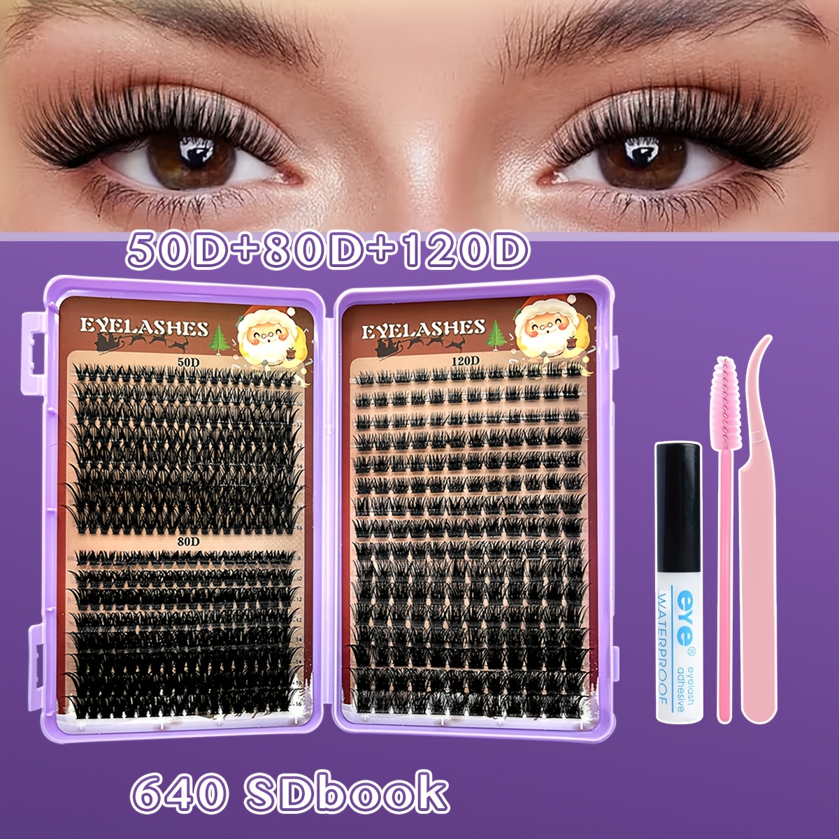 TEMU Kit de Faux Cils en Grappes 640pcs, Kit d'Extension de Cils en Grappes 50D/80D/100D, Kits d'Extensions de Cils D Curl, Cils Individuels Wispy en