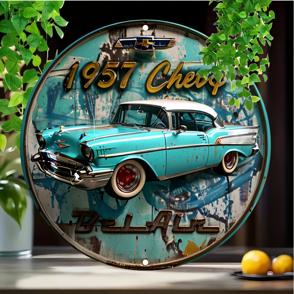 

1957 Car Aluminum - 1pc, 2d Metal Tin , Embossing Decor For , , Bar, , - 7.87x7.87 , English , Multipurpose Hanging Plaque