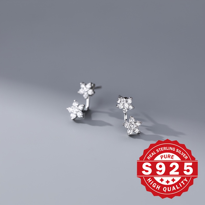 Women's Single Flower Back Hanging Earrings in S925 Silver