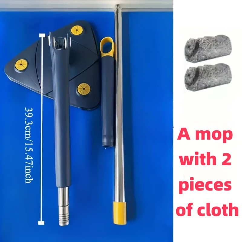 TEMU 1 Ensemble + 2 Serpillières, Balai Triangulaire Rotatif à 360° avec Manche Long - Nettoyage Contact pour Sols Humides et , Muraux Plafonds