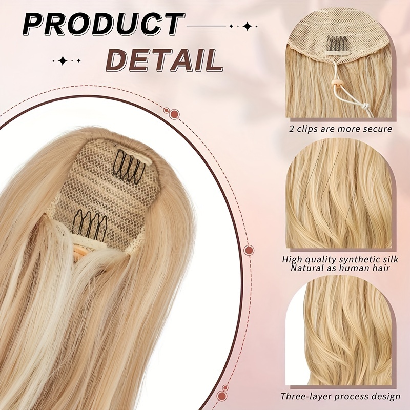 22inch 55cm drawstring ponytail extension multi layered hairpieces stand   pony tails long straight to curly hair extensions with mini clip wrap on ponytails pure highlight soft natural synthetic hairpiece for daily party halloween christmas details 3