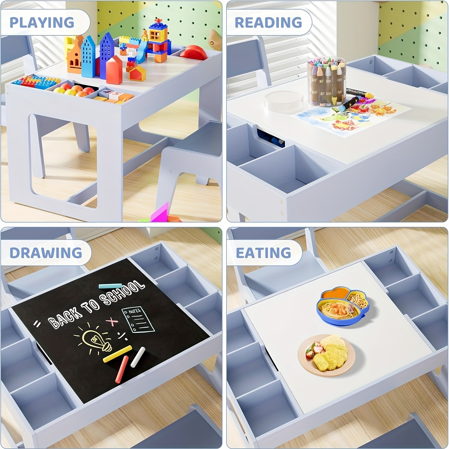 Set of Table And Chairs for Children, Featuring a 3-In-1 Wooden Activity Desk with a Blackboard, Storage Area, And a Removable Tabletop for Drawing, Reading, Playing, And Crafting, Suitable for Nurseries And Playrooms
