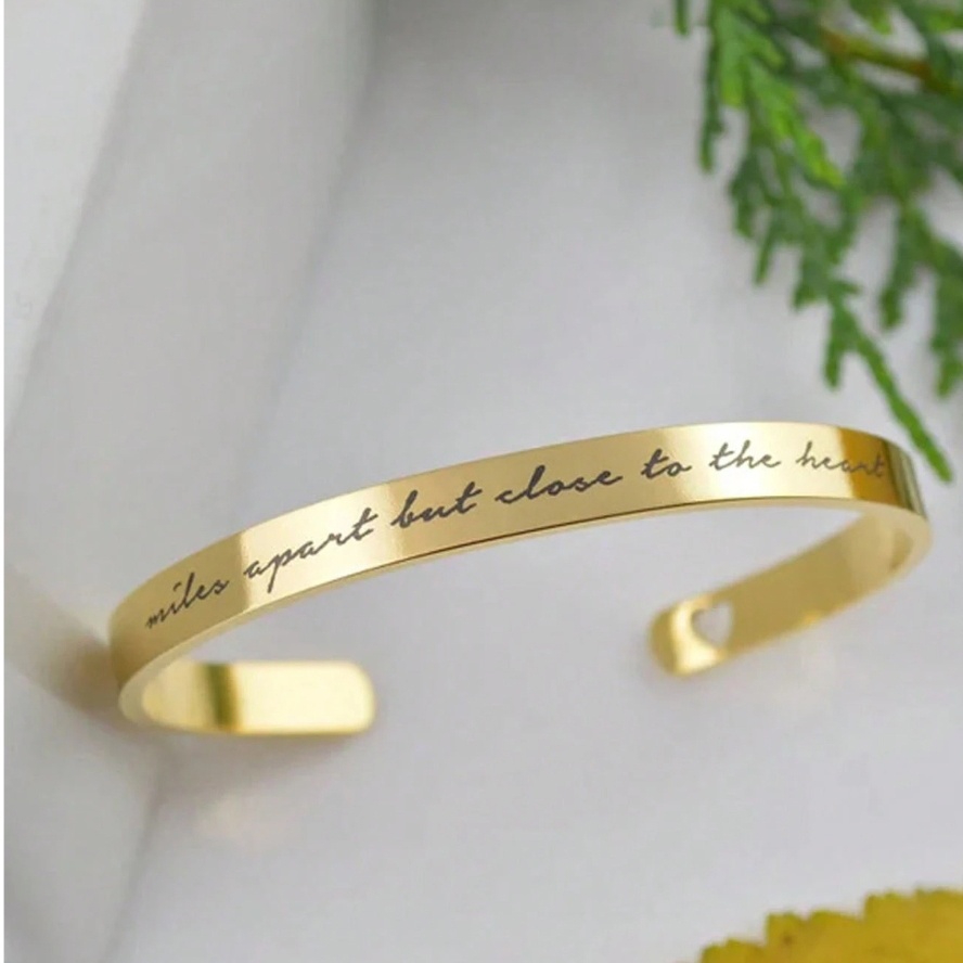 TEMU Custom 1pc Stainless Steel 18k Gold Plated Personalized Stackable Bracelet, Engraved Bracelet, Custom Engraving, Personalized Jewelry, Her
