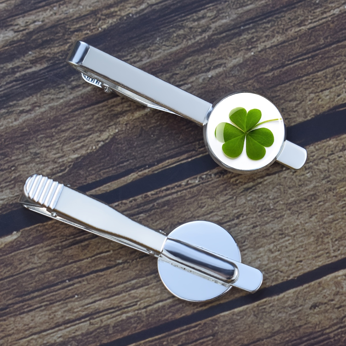 Men's Four-Leaf Clover Glass Tie Clip, Unisex Design