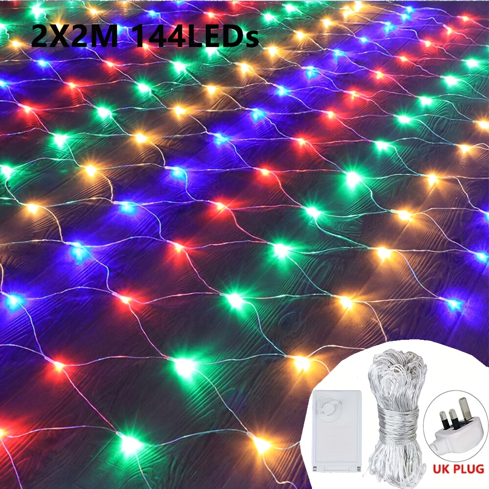 TEMU Net Mesh Light, 8 Christmas Led Light, For Indoor Outdoor Xmas Tree Castle Halloween Christmas Wedding Party Decoration, Uk Plug, 2x2m 144leds,