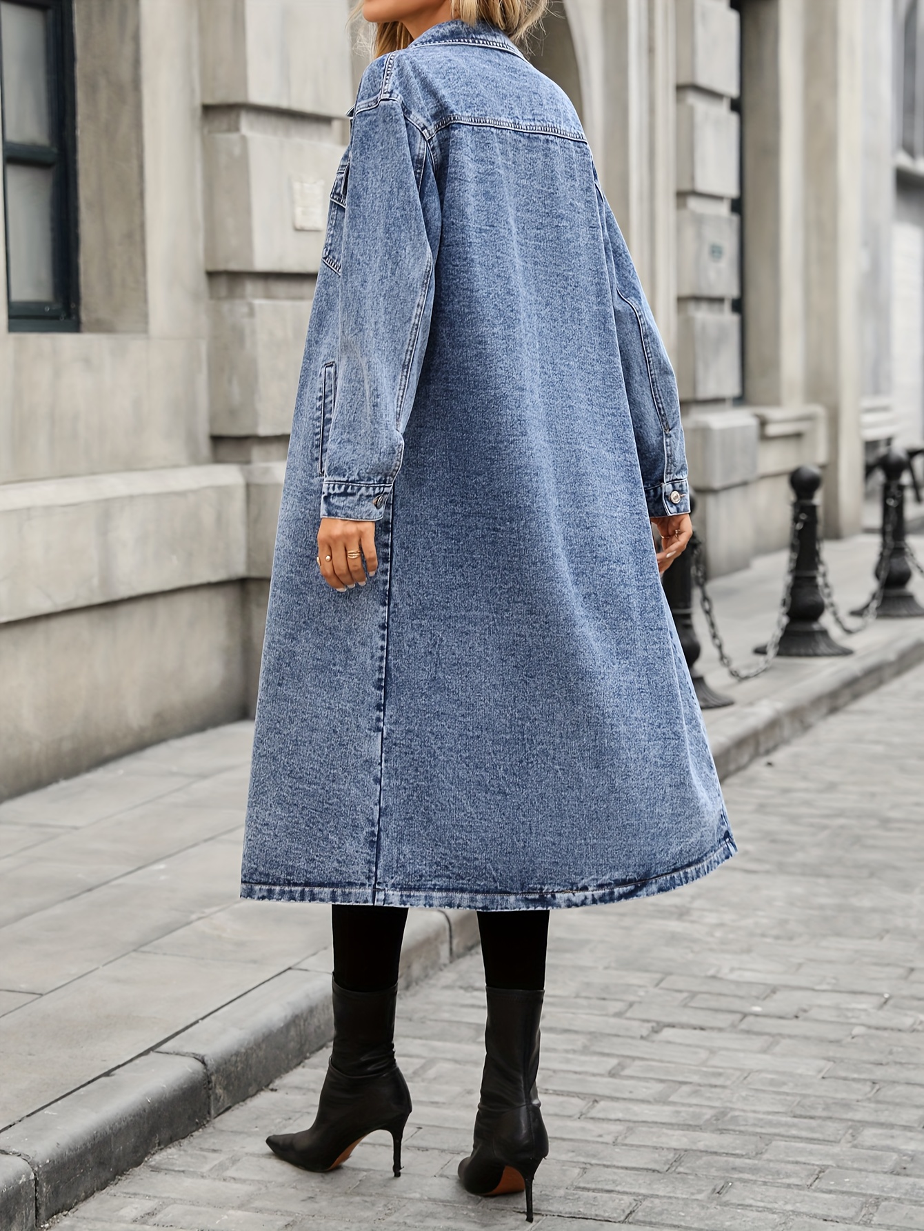 extra long denim jacket coat women elegant trench coat - Temu Canada