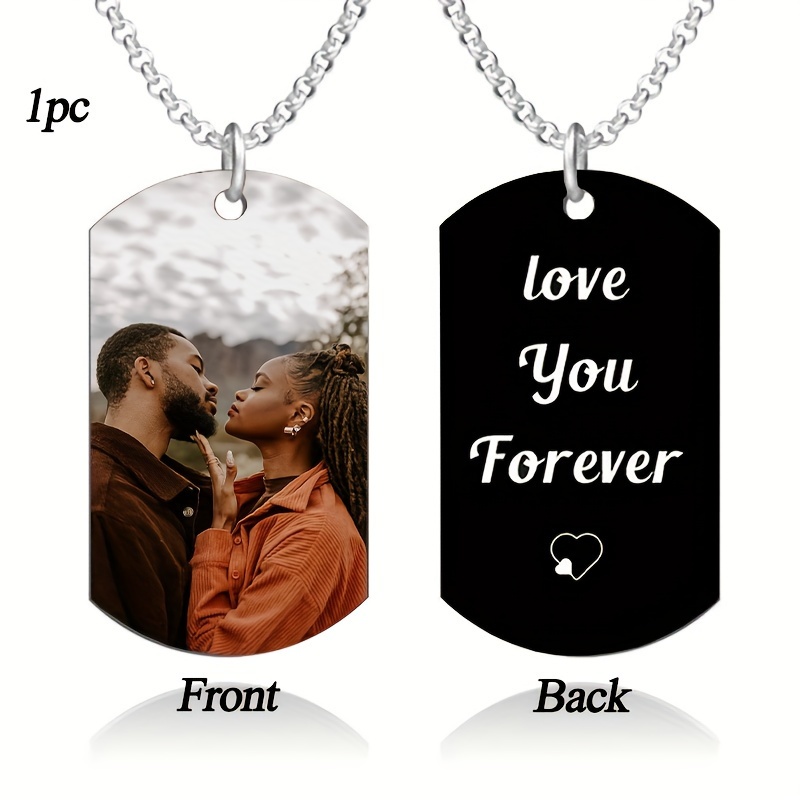 

Customized Black Stainless Steel Pendant Necklace For Men - Personalized Dual-sided Photo/text/dog Tag, Couple Keychain, Ideal Christmas Gift For Boyfriend Or Husband