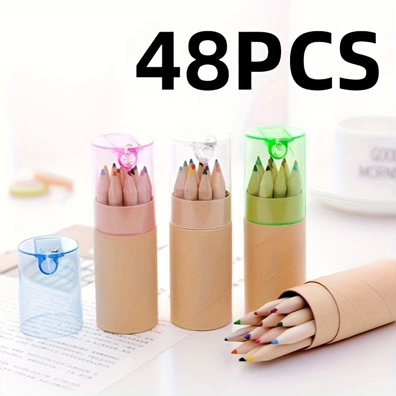 

48pcs Mini Paper Barrel Colored Pencils Wooden Drawing Supplies For Coloring And Doodling, Student Stationery Learning Tools