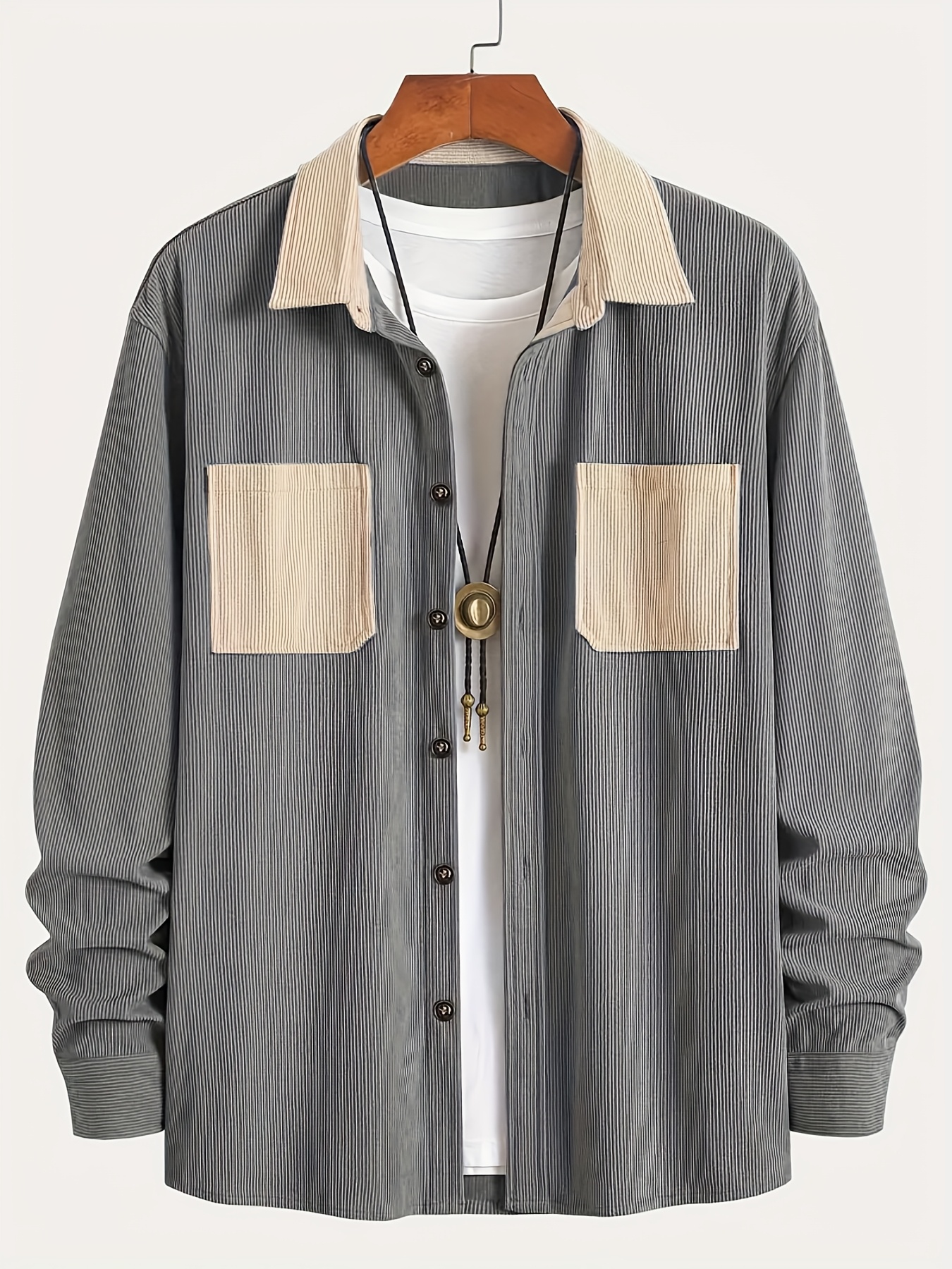 Men's Flannel Shirt - New Autumn/Winter Casual Style with Lapel and Contrast Button Design
