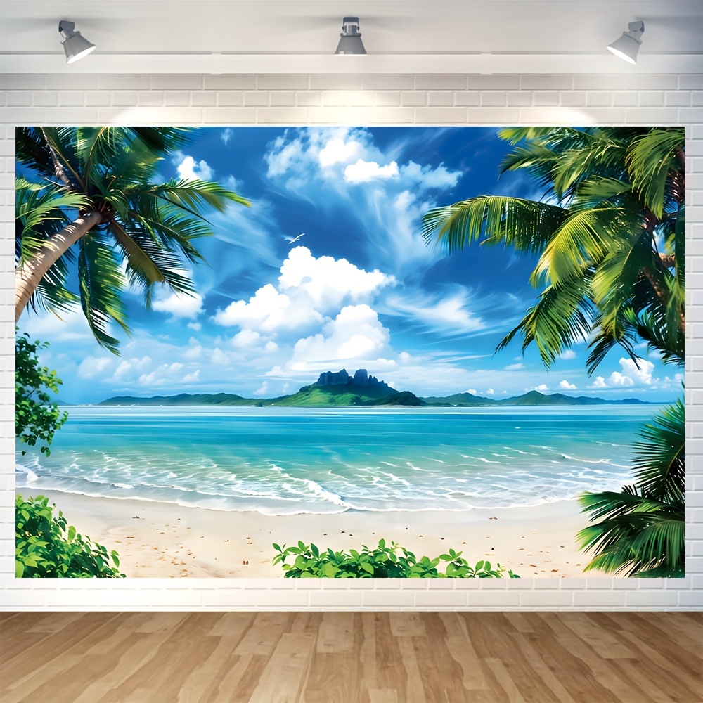 

1pc, Beach Seaside Island Palm Tree Scene Vinyl Backdrop - Great For Weddings, Wall Sign Photo, Great For Photography, Holiday Party Supplies, Decoration - Wedding Theme - 2 Sizes Available.