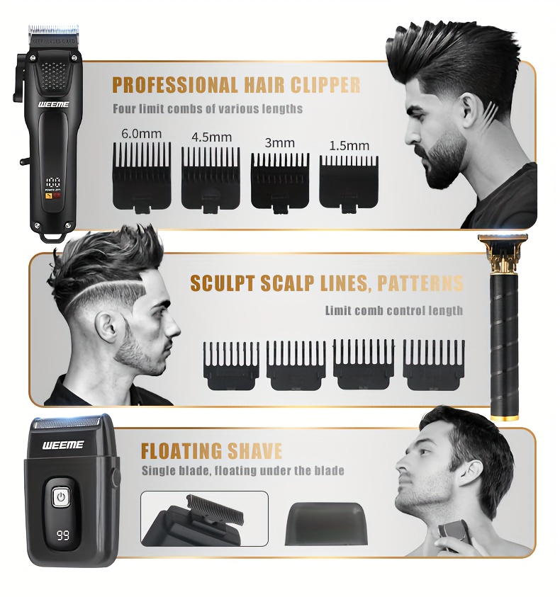     para homens  , conjunto de   peças de ferramentas de higiene masculina, kit elétrico de corte em casa, kit de  , um cortador elétrico + cortador t +   alternativa, carregamento usb, visor lcd de energia da bateria. um presente para pai, irmão,  ,   detalhes 1