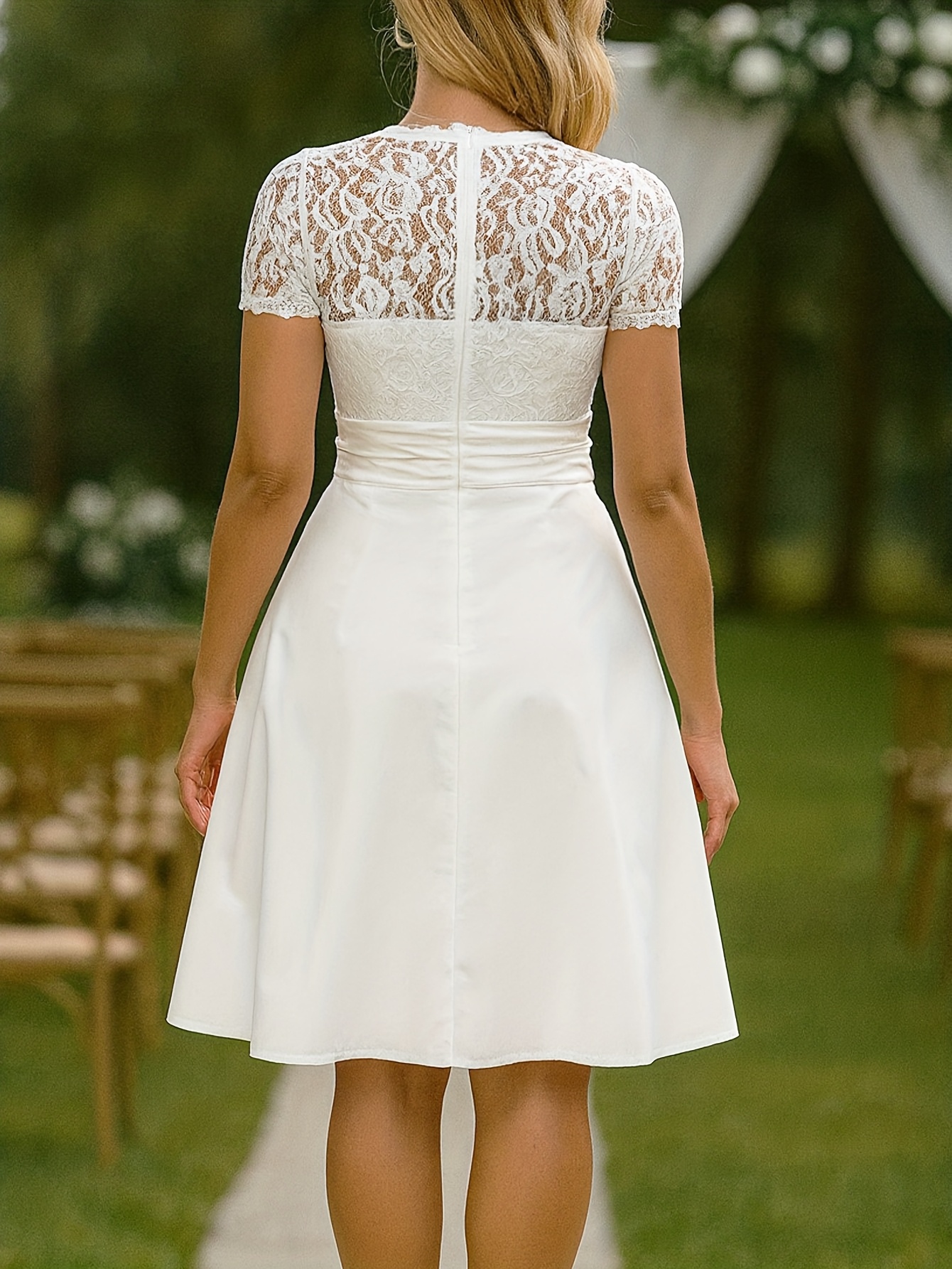 button lace wedding dress Designer Lace Custom Wide Pleated A-line Wedding Dress