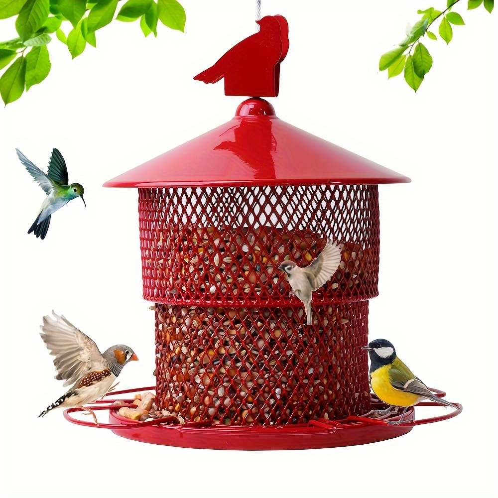 

Metal Bird Feeders For Outdoors Hanging, Squirrel Proof Bird Feeder, 4 Lbs Large Capacity, Heavy Duty, 6 Perches, Supports , Finch, , Sparrows And Outside Wild Birds