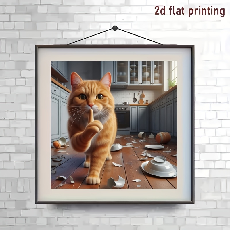 Image of 2d Flat Printing Diamond Painting Kit - Frameless - Perfect For Wall Decor, Self-designed Diamond Painting Cute Cat Diamond Drawing Tool Bag Painting