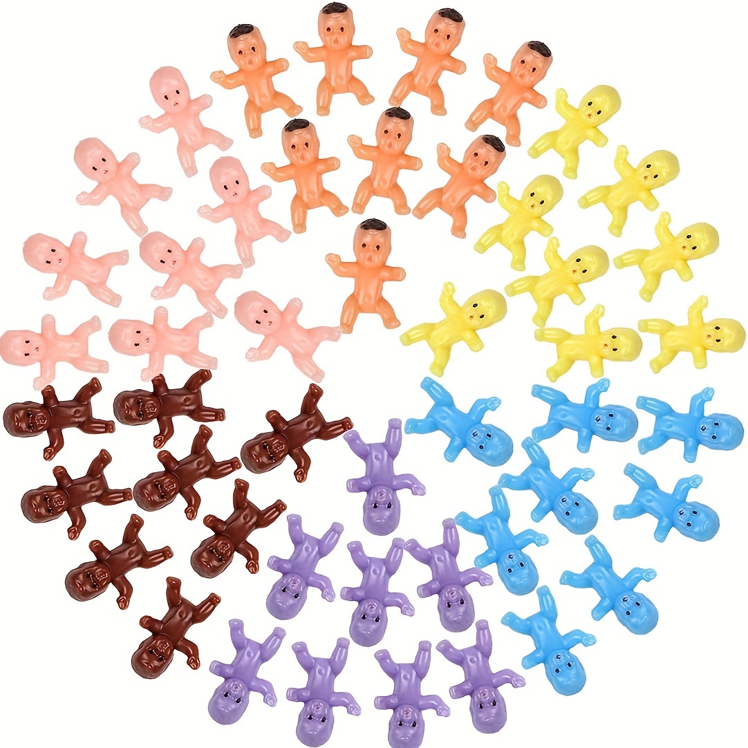 

40/48pcs Mini Plastic Babies For Party Favor, 1-inch Baby Figurines, Assorted Colors, Baby Shower Ice Cube Game & Cake Decorations, Diy Crafts, Safe And Durable Little Dolls