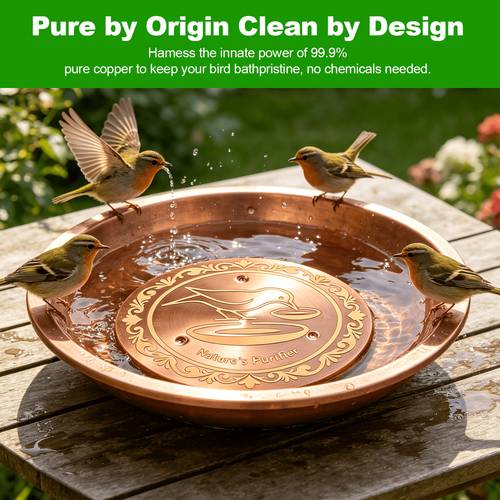 copper disc type bird feeder with water basin yellow brass water basin outdoor bird bath outdoor bird feeder bath cleaner with protective coating