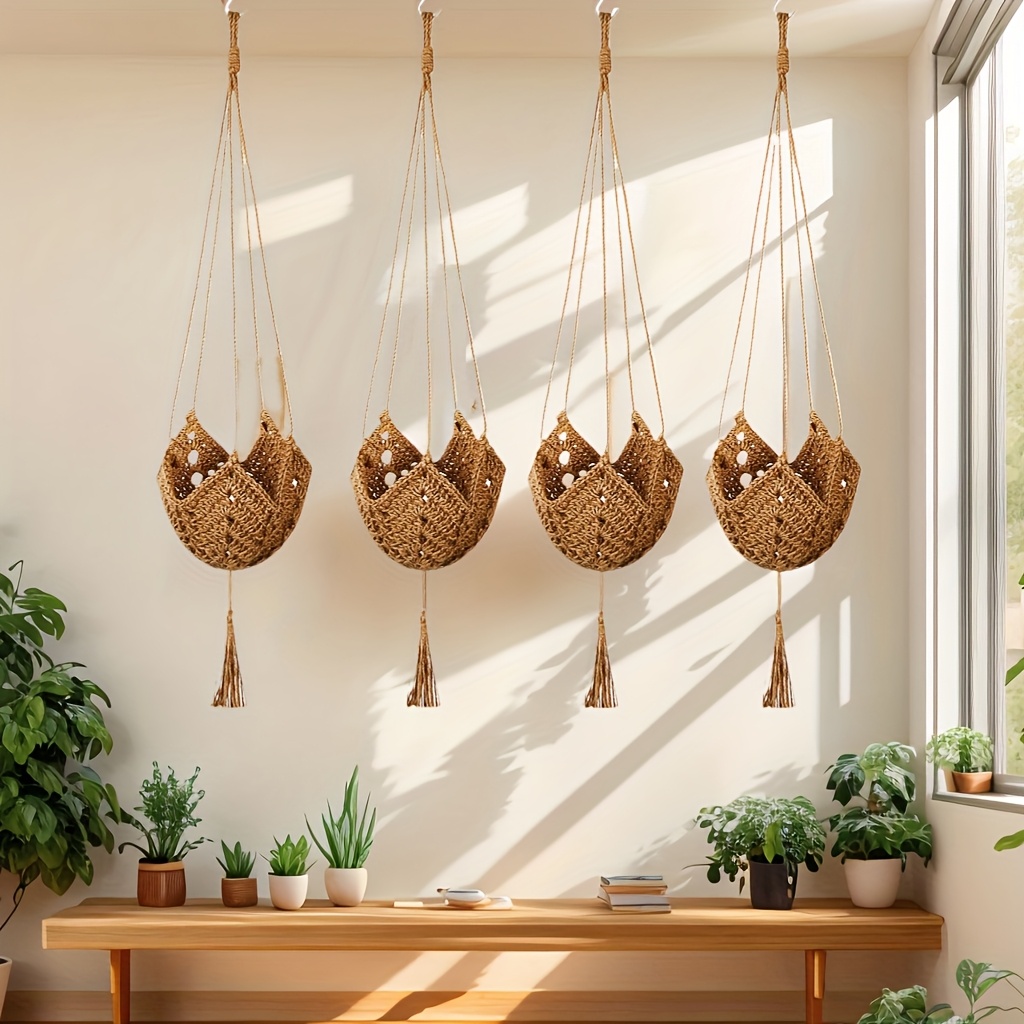 Cesta Colgante De Mimbre Natural 13.7x17.5 Cm - Para Plantas, Decoración, Almacenamiento, Hogar