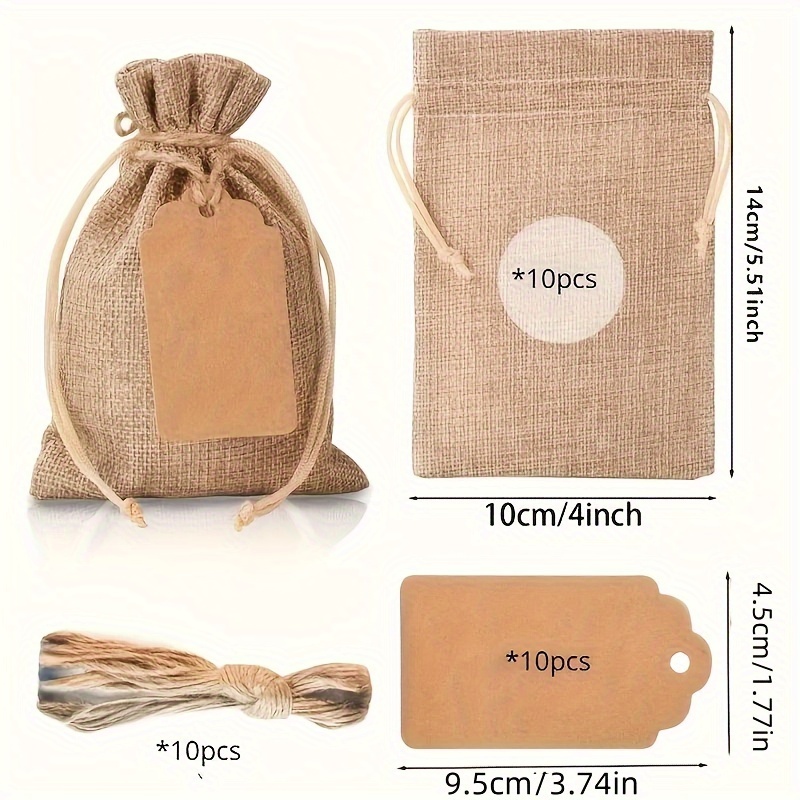 E-shop 30 Stück (10 Stück Leinen-Geschenktüten + 10 Stück Karten + 10 Stück Saiten) Premium Leinen-Geschenktüten mit Kordelzug und Etiketten - 4X6 Zoll